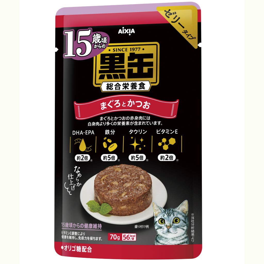 Amazon | 黒缶 15歳からの黒缶パウチ まぐろとかつお 70g×12袋